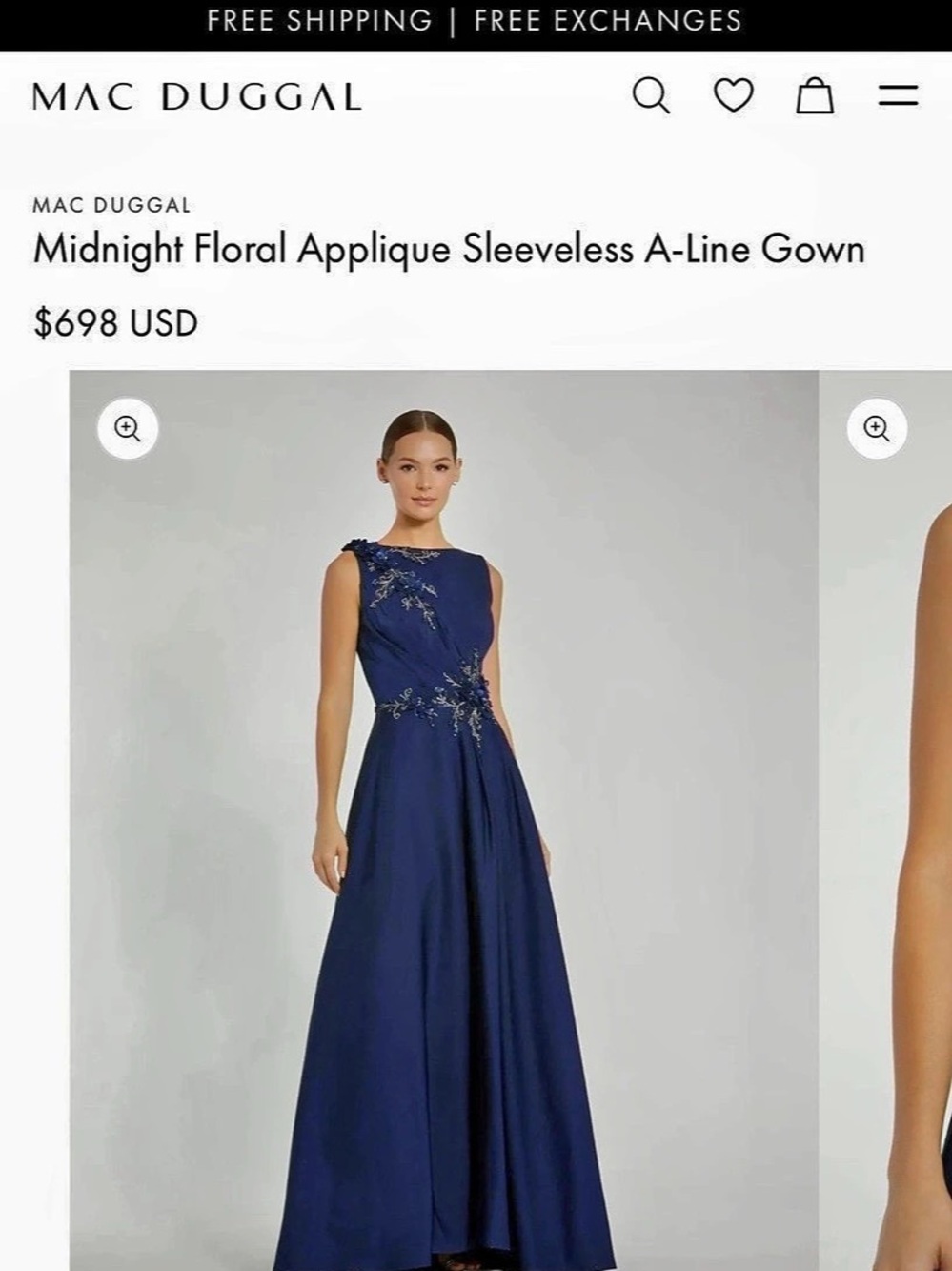 Mac Duggal Midnight Floral Applique Sleeveless A-Line Gown Floral Applique Maxi